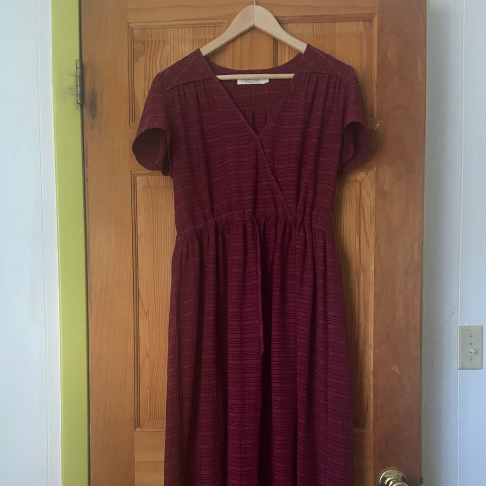The classic Dawn Dress in Bordeaux Stripe
